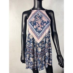 American Eagle Outfitters XS Halter Dress Blue Floral Boho Mini